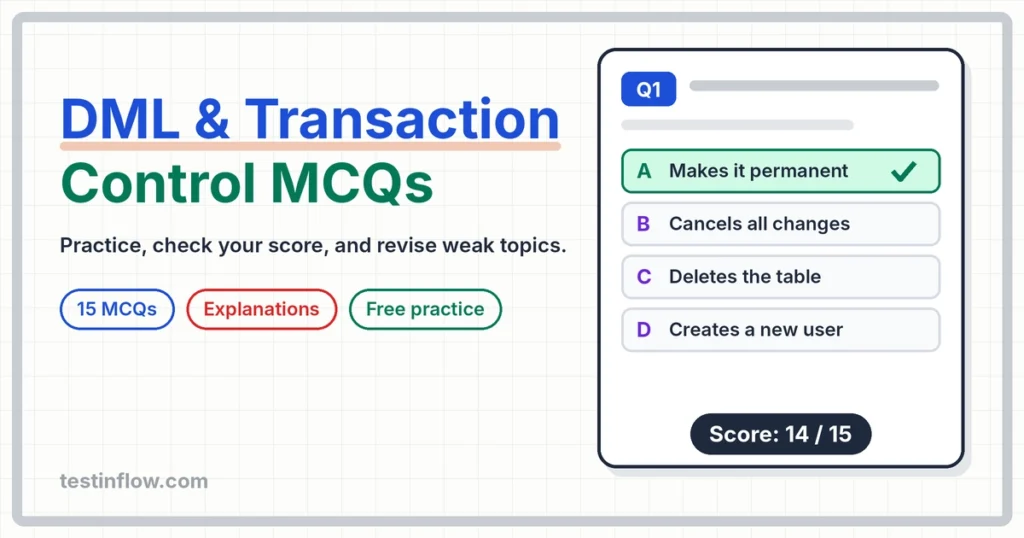DML and Transaction Control MCQs with Answers (Oracle DBA Quiz)